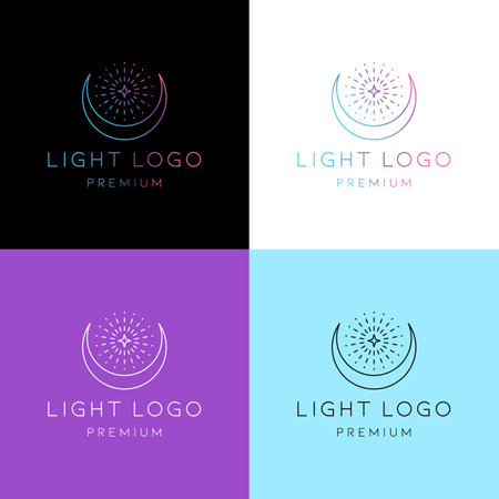 Moon Star Night Logo Design Vector, Circle Light Emblem Symbol, Bright Creative Celestial Vintage Graphic Designのイラスト素材