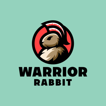 Rabbit Knight Logo Vector, Animal Emblem Icon Symbol, Bunny Warrior Creative Vintage Graphic Designのイラスト素材