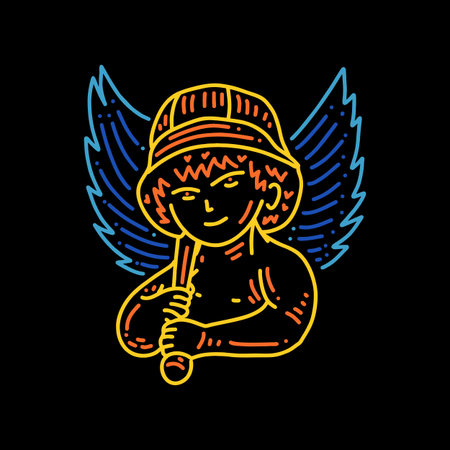 Hand drawn baby angel holds a stick and has wings vector illustrationのイラスト素材