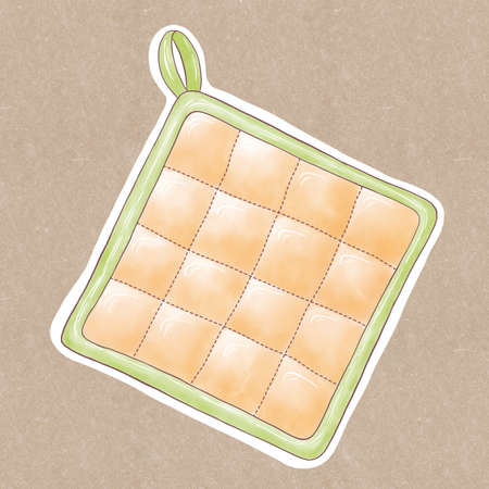 A simple illustration of an orange flower-a quilted kitchen pot holder on a craft background stickerの写真素材