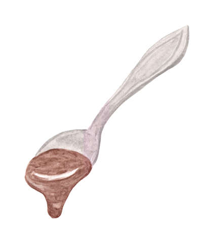 Watercolor illustrations, spoon with brown milk chocolate on a white background, isolated elementの写真素材