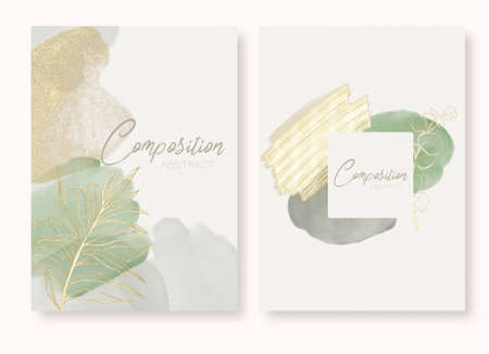 Abstract compositions with watercolor spots invitation card templatesの写真素材