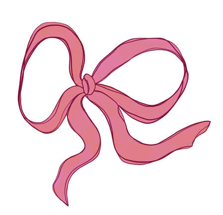 Pink bow - simple linear illustration on a white backgroundの写真素材