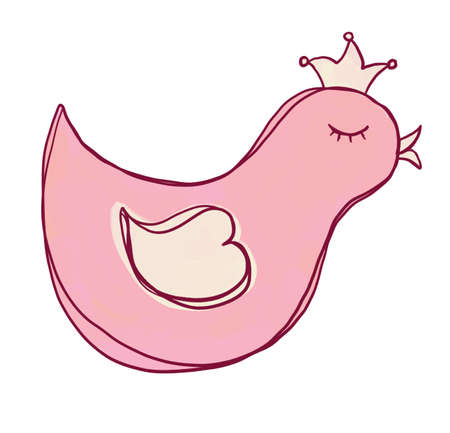 Simple decorative illustration of a pink bird with a crownの写真素材