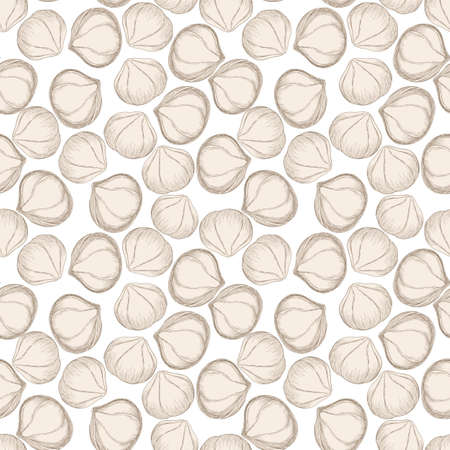 A pattern of illustrations of nuts, hazelnuts, shaded beige picturesの写真素材