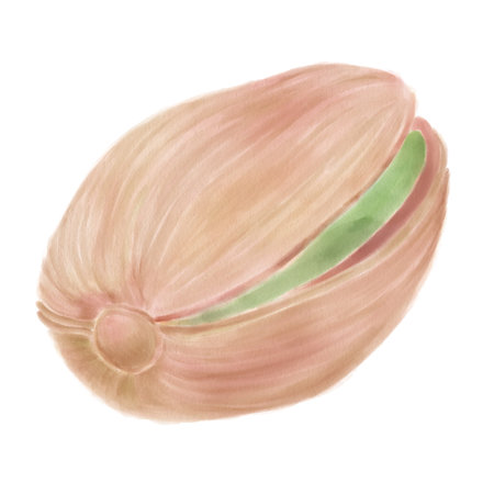 Decorative illustration of a nut, pistachio, painted in watercolor on a white background