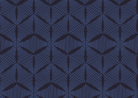 Seamless fashionable pattern of tribal african ornament consisting of linear rhombus. In blue and purple colors. Graphical hand drawn background. Vector illustrationのイラスト素材