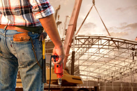 Construction worker checking location work site