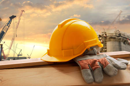 Helmet placed on the tool after workの写真素材