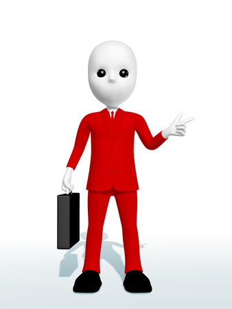 business man carrying a red arrow standing on top with buildings city in the background. 3d illustrationの写真素材