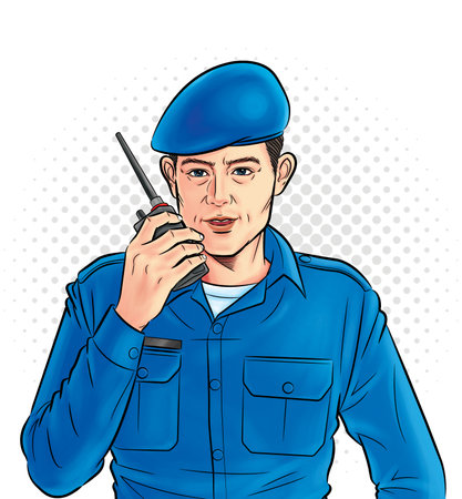 The guards are strictly on duty to maintain safety on duty.illustrationの写真素材