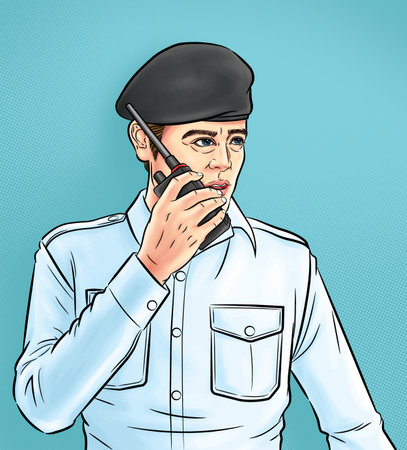 The guards are strictly on duty to maintain safety on duty.illustrationの写真素材