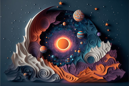 Origami-style background. paper style representation of galaxies.