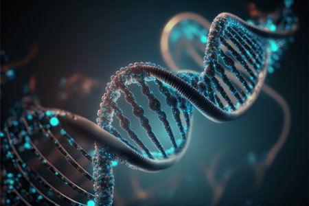Helix, model of human DNA on futuristic digital illustration background