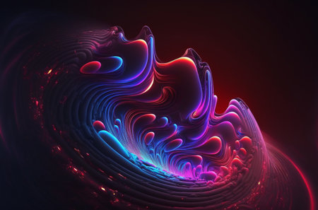 Abstract futuristic background with blurry glowing wave and neon lines. Technology energy conceptの写真素材