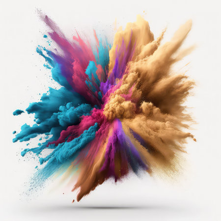 colorful explosion of powders on a white backgroundの写真素材