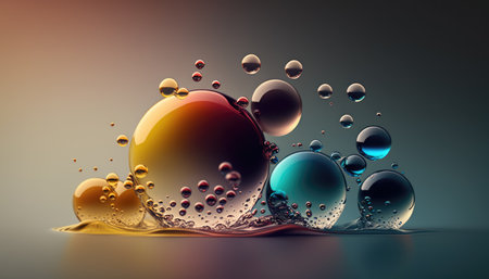 Abstract background of drops with liquid effect of colored bubblesの写真素材