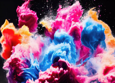 colorful explosion of powders on black backgroundの写真素材