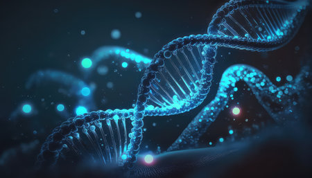 Helix, model of human DNA on futuristic digital illustration background