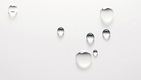 water drops on the surface. Drops on the surface. Liquid splashed on a surface.の素材