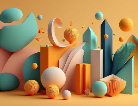 abstract background, primitive geometric shapes, pastel neon color palette, minimal design elementsの写真素材