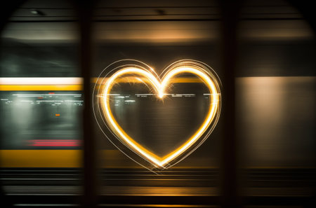 Illustration with light stroke effect in the shape of a heart in the subway.の写真素材