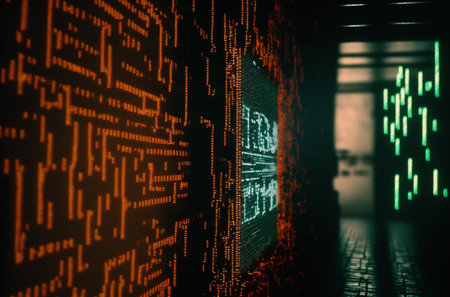 Futuristic city. dark industrial and low light scene. Abstract digital virtual city. Scanning city...