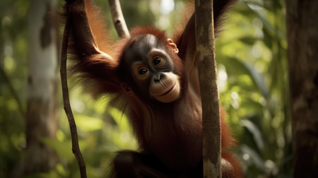 beautiful monkey in its natural habitat. Close up of a monkey in nature.の素材