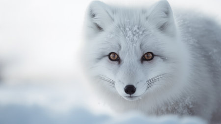 beautiful arctic fox in its natural habitat. Close up of a White fox in nature.の写真素材