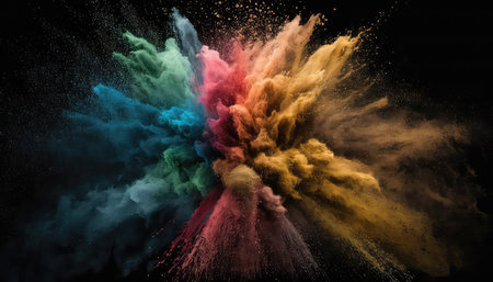 colorful explosion of powders on black background
