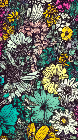 beautiful illustration of flowers with bright colors. Beautiful flowers for background. flower background artの写真素材