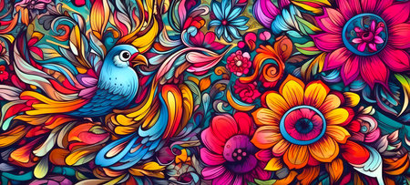 beautiful illustration of flowers with bright colors. Beautiful flowers for background. flower background artの写真素材
