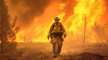 Firefighter man surrounded by fire