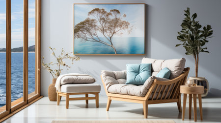 Home interior with sofa and painting in cozy tones