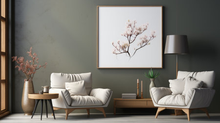 Home interior with sofa and painting in cozy tones