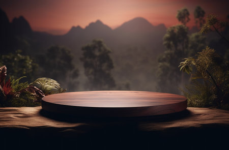 Wooden podium to present products.の写真素材