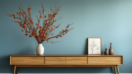 Interior of the living room with table and hall of modern design