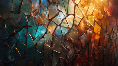 Multicolored stained glass background with shiny detailsの写真素材