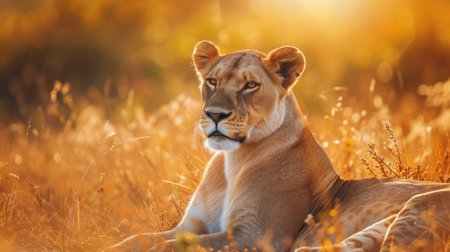Lioness in a natural and wild environmentの写真素材
