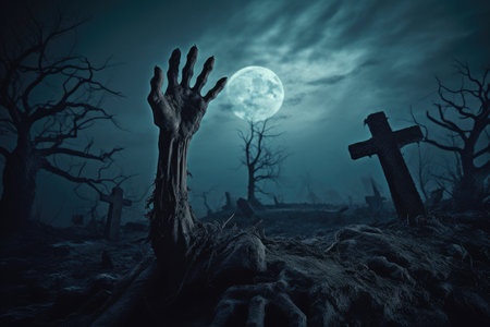A Zombie hands in a cemetery for Halloween