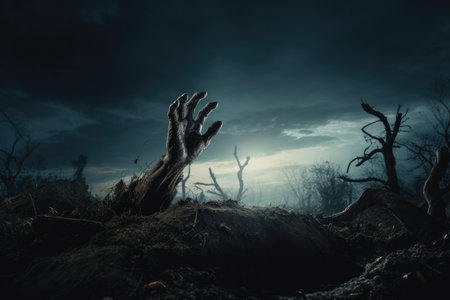 A Zombie hands in a cemetery for Halloweenの写真素材