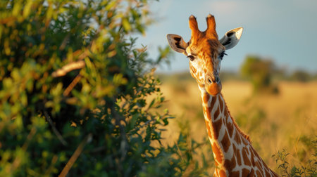 Giraffe in a natural environment with vibrant colorsの写真素材