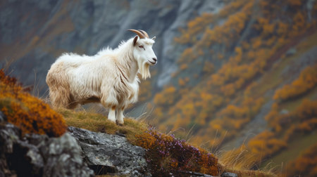 goat in a natural environment with autumn colorsの写真素材