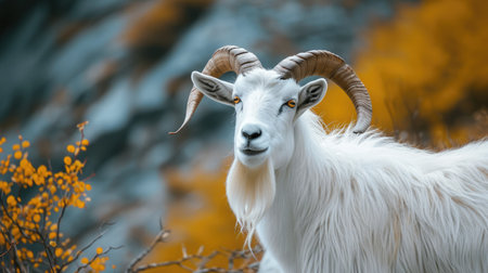 goat in a natural environment with autumn colorsの写真素材