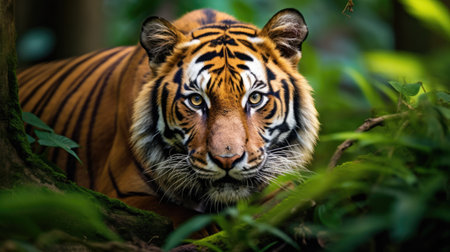 Close-up of a tiger in its natural habitatの写真素材