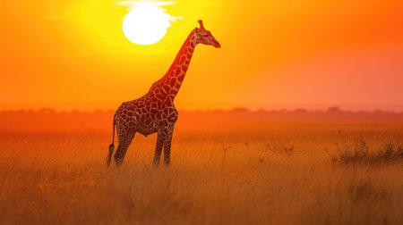 Giraffe in a natural environment with vibrant colorsの写真素材