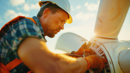 man working with wind energy turbines