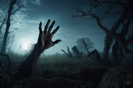 A Zombie hands in a cemetery for Halloweenの写真素材