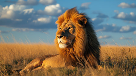 Lion in a natural environment with vibrant colorsの写真素材