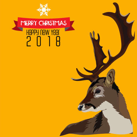 Cute deer. New Year and marry Christmas greeting card 2018, vectorのイラスト素材